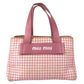 MIUMIU ロゴ Check Bag Tote Bag Hand Bag Leather/Canvas pink/White Used