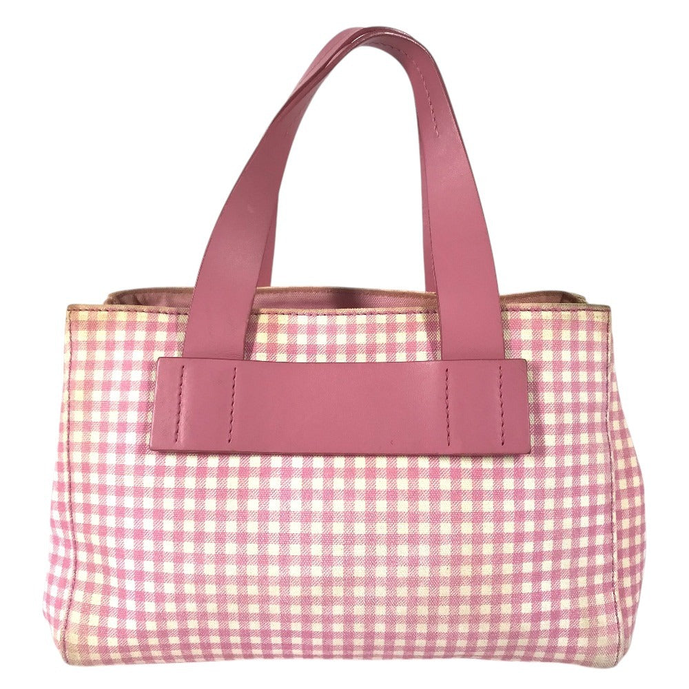 MIUMIU ロゴ Check Bag Tote Bag Hand Bag Leather/Canvas pink/White Used