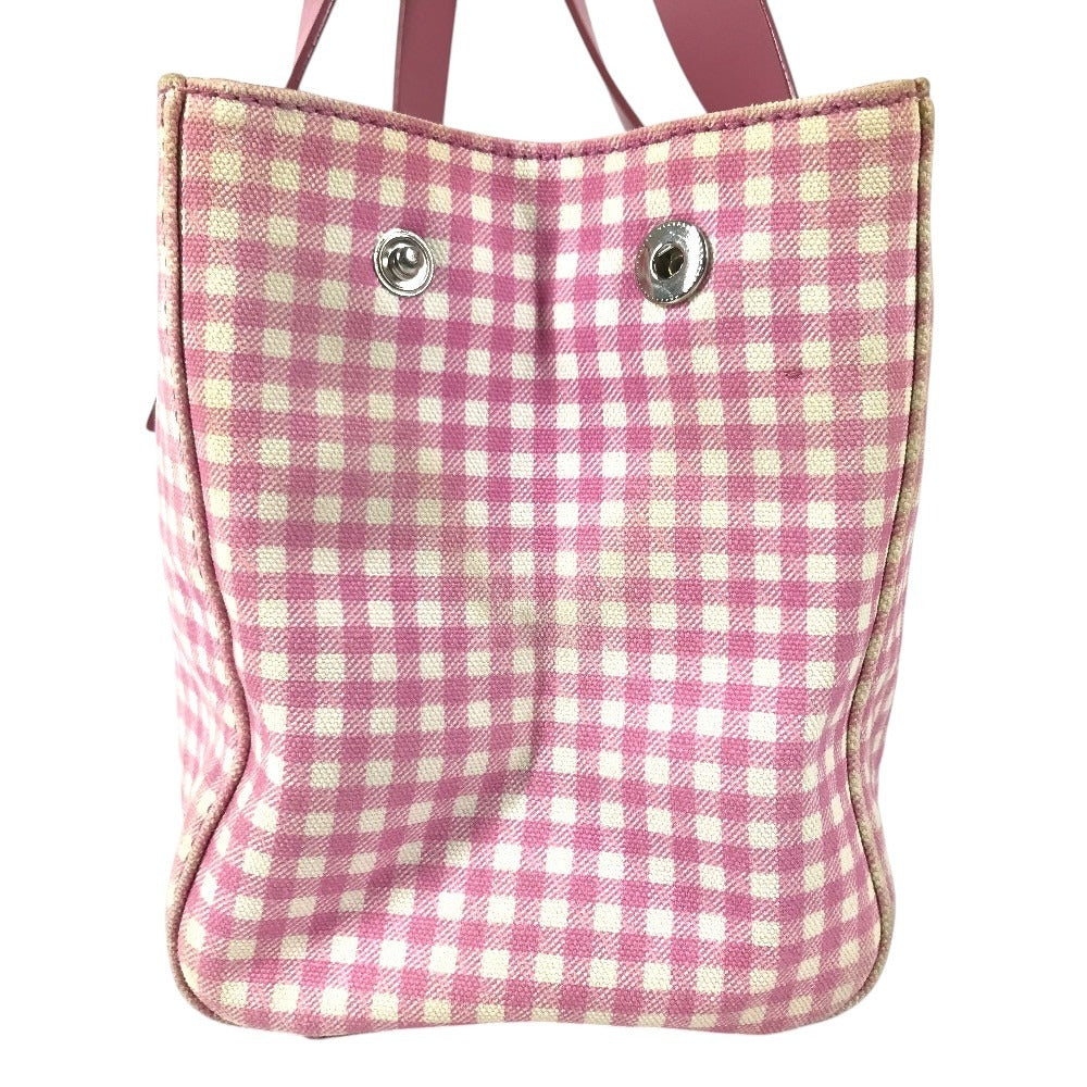 MIUMIU ロゴ Check Bag Tote Bag Hand Bag Leather/Canvas pink/White Used