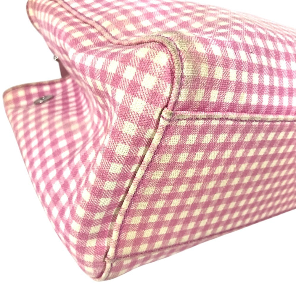MIUMIU ロゴ Check Bag Tote Bag Hand Bag Leather/Canvas pink/White Used