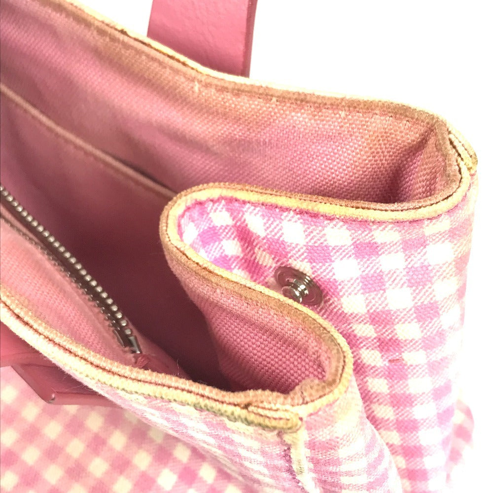 MIUMIU ロゴ Check Bag Tote Bag Hand Bag Leather/Canvas pink/White Used