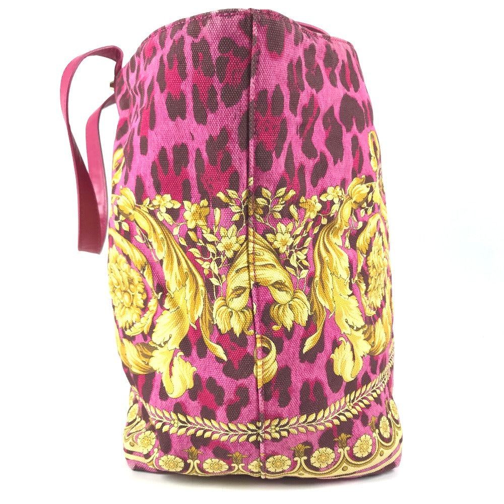 VERSACE Logo Bag Tote Bag shawl Shoulder Bag Leather/Canvas pink/Yellow Based Used