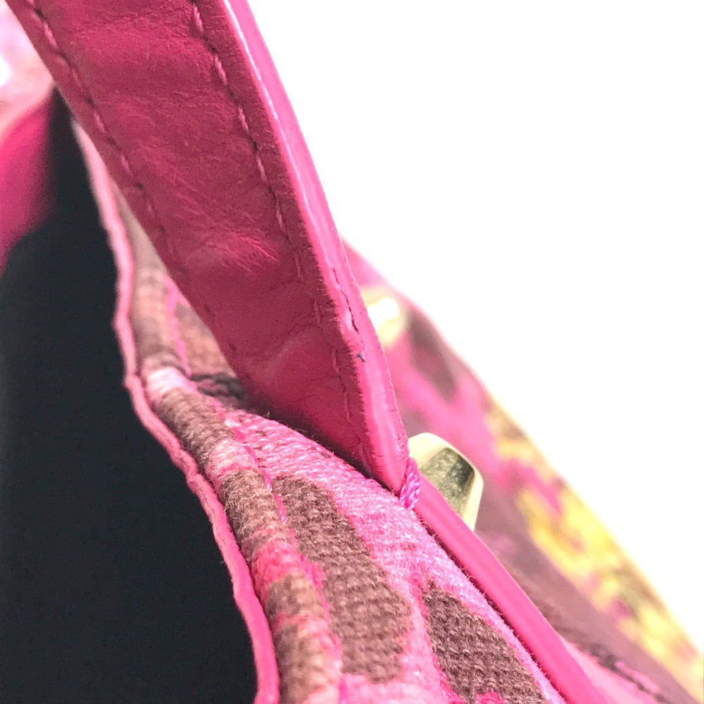 VERSACE Logo Bag Tote Bag shawl Shoulder Bag Leather/Canvas pink/Yellow Based Used