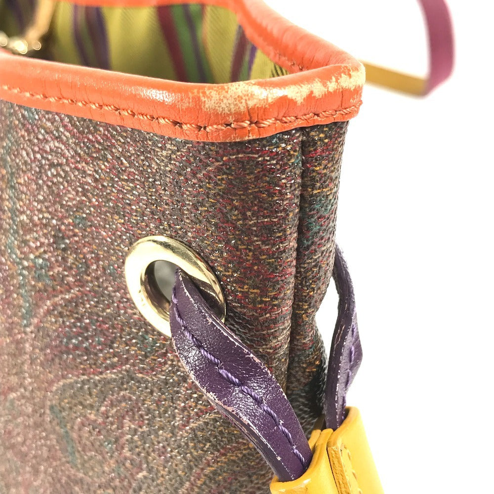 ETRO Paisley pattern logo Bag Tote Bag shawl Shoulder Bag PVC/Leather Brown Used
