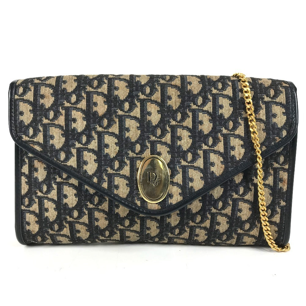 Dior vintage Trotter logo Shoulder bag, flap shoulder bag, 2-way bag, clutch bag Shoulder Bag Leather/Canvas Navy Used