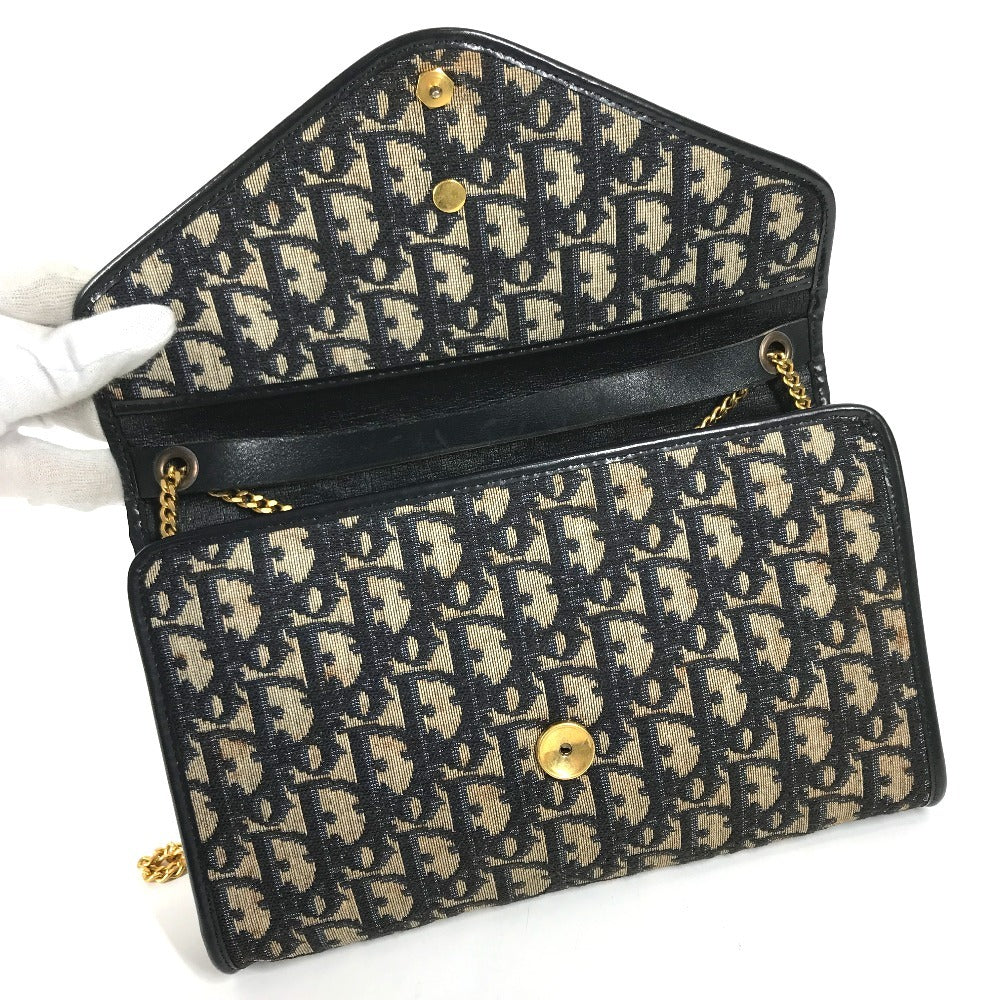 Dior vintage Trotter logo Shoulder bag, flap shoulder bag, 2-way bag, clutch bag Shoulder Bag Leather/Canvas Navy Used
