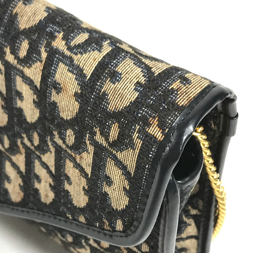 Dior vintage Trotter logo Shoulder bag, flap shoulder bag, 2-way bag, clutch bag Shoulder Bag Leather/Canvas Navy Used
