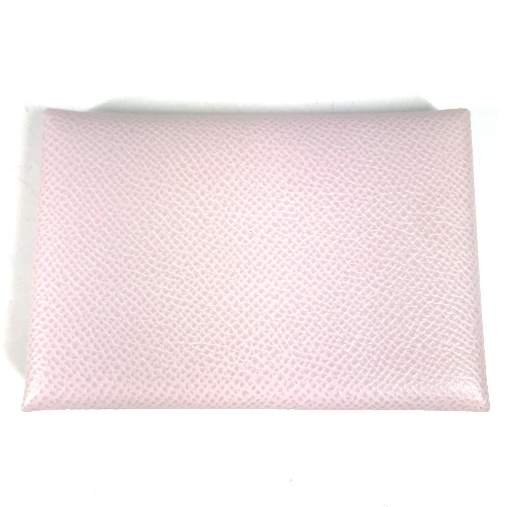 HERMES Business Card Holder Pass Case Calvi Duo Calvi Duo Card Case Coin Compartment Wallet coin purse Folded wallet Epsom mauve pail pink Used