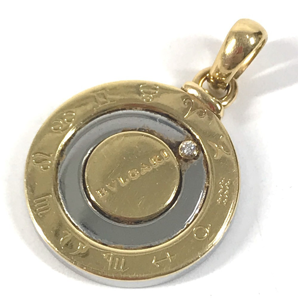 BVLGARI K18 Gold 18K 1PD Diamond Horoscope Logo Combination Necklace, Accessories, Jewelry Pendant top K18 / SS Gold/Silver Used