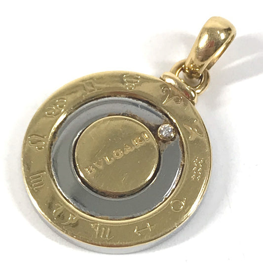 BVLGARI K18 Gold 18K 1PD Diamond Horoscope Logo Combination Necklace, Accessories, Jewelry Pendant top K18 / SS Gold/Silver Used