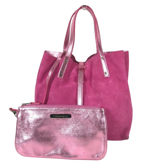TIFFANY&Co. reversible logo Tote Bag with pouch Hand Bag suede / Leather pink Used