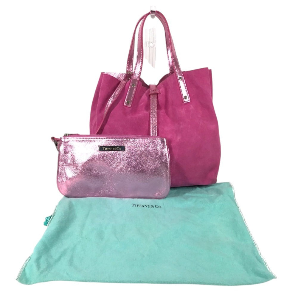 TIFFANY&Co. reversible logo Tote Bag with pouch Hand Bag suede / Leather pink Used