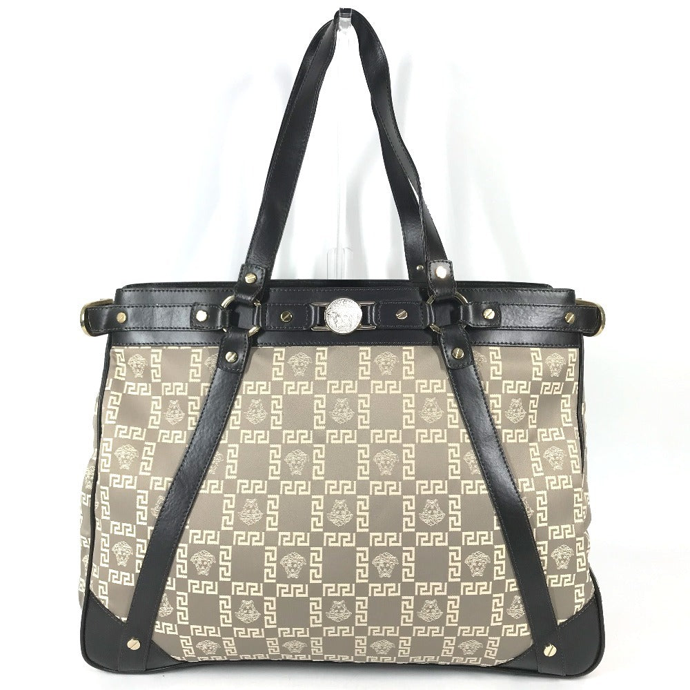 VERSACE Logo Medusa Shoulder Bag Tote Bag Shoulder Bag Leather/Canvas Beige/Brown Used