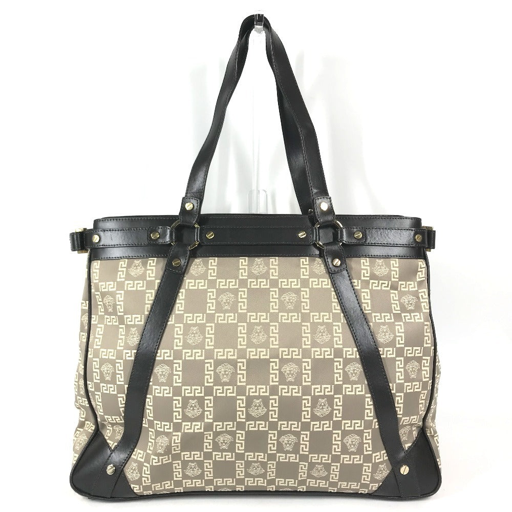 VERSACE Logo Medusa Shoulder Bag Tote Bag Shoulder Bag Leather/Canvas Beige/Brown Used