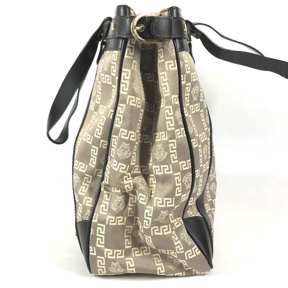 VERSACE Logo Medusa Shoulder Bag Tote Bag Shoulder Bag Leather/Canvas Beige/Brown Used