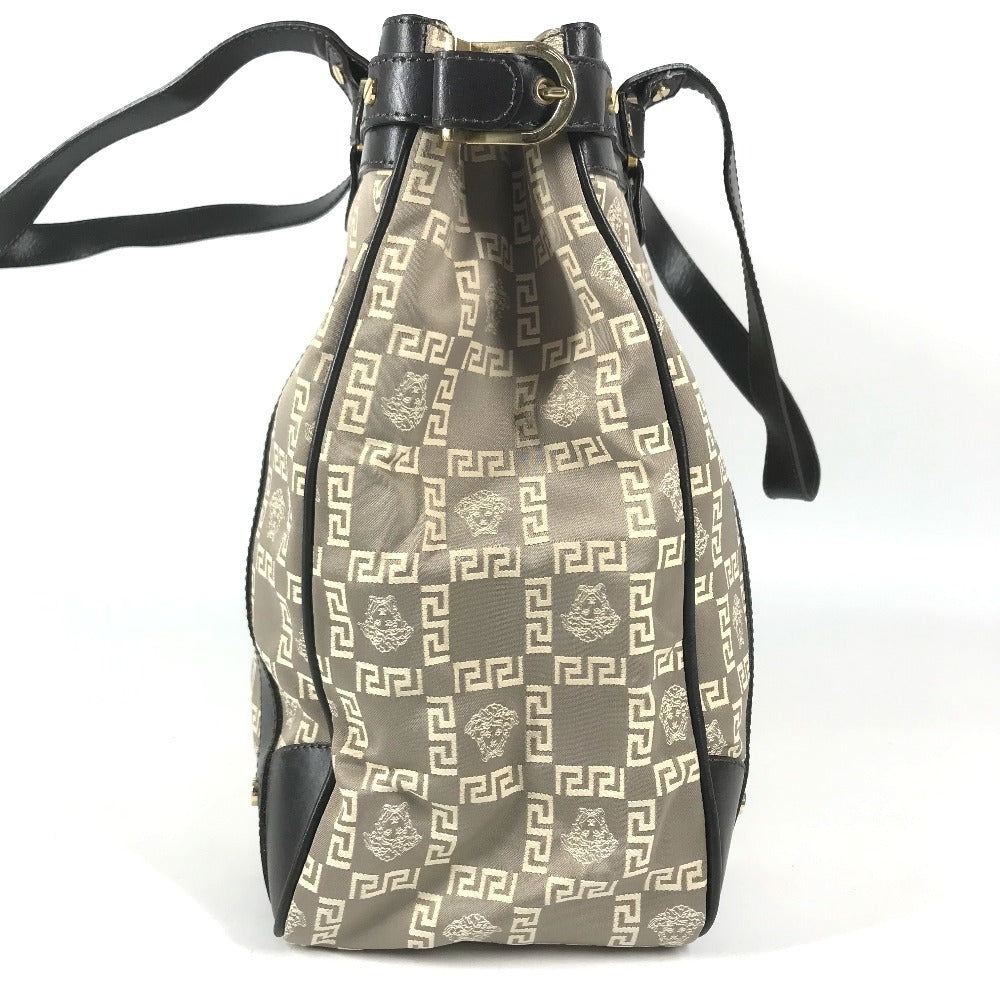 VERSACE Logo Medusa Shoulder Bag Tote Bag Shoulder Bag Leather/Canvas Beige/Brown Used