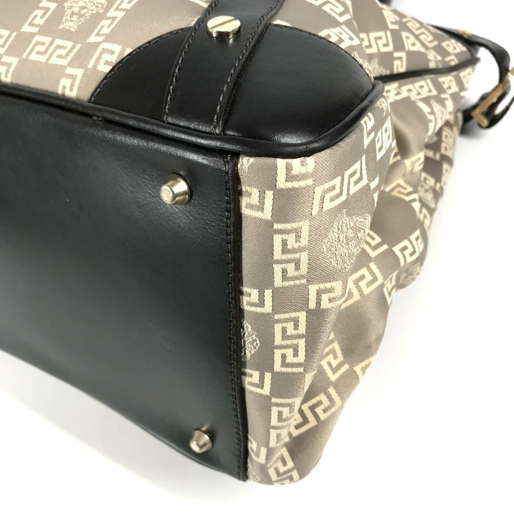 VERSACE Logo Medusa Shoulder Bag Tote Bag Shoulder Bag Leather/Canvas Beige/Brown Used
