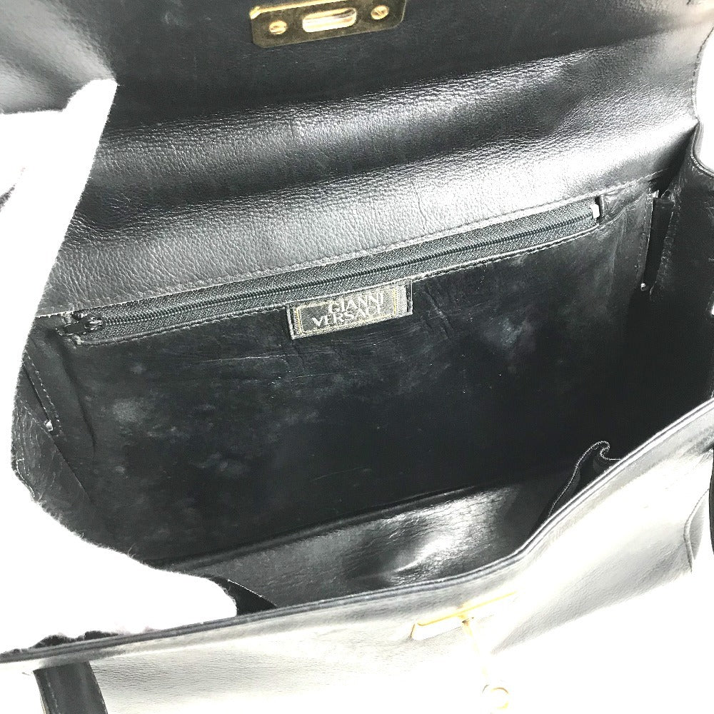 VERSACE vintage Logo Medusa Bag Flap Tote Bag Hand Bag Leather Black/Gold Used