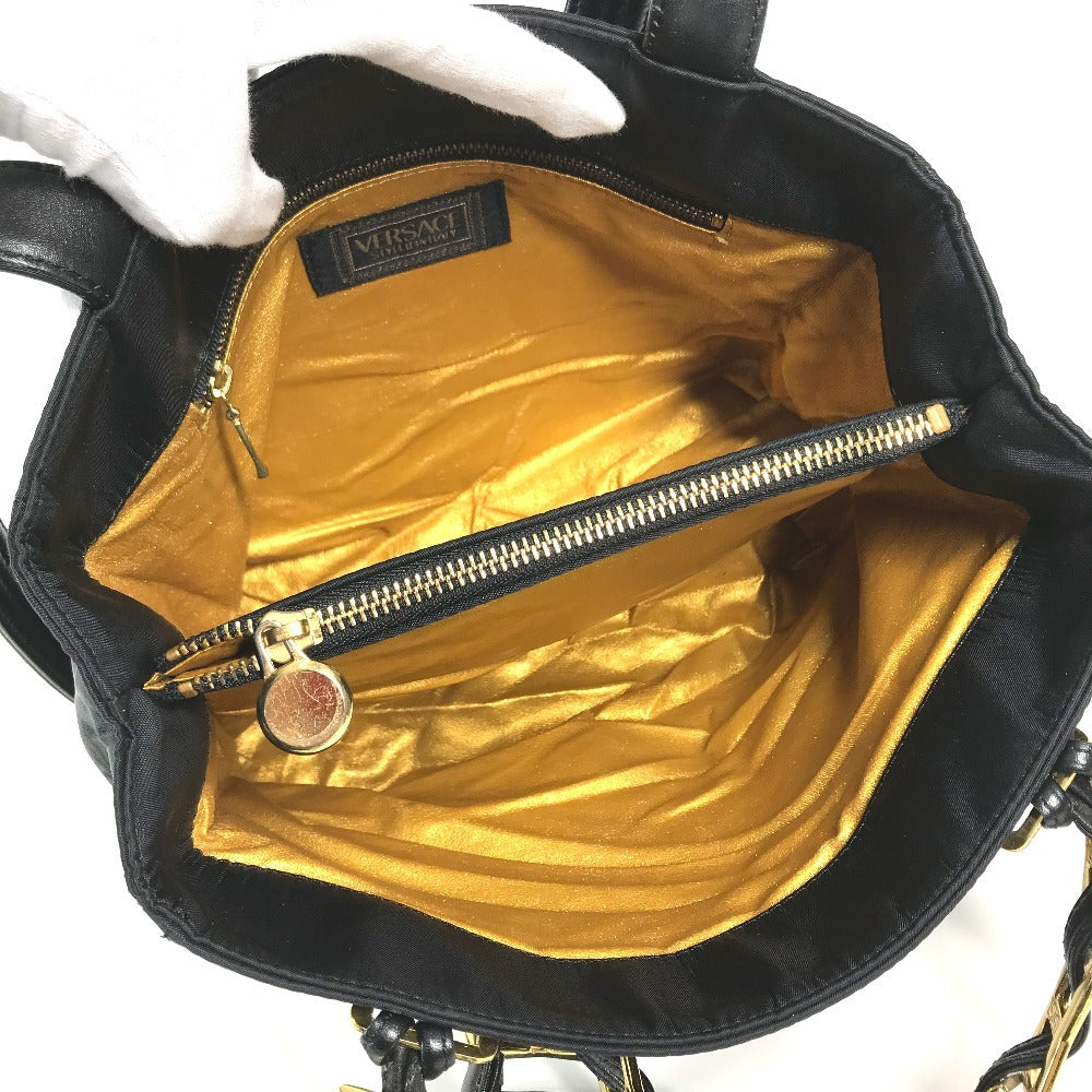 VERSACE vintage Logo Sunburst Chain Bag Shoulder Bag Tote Bag Double Chain Shoulder Bag Nylon / Leather Black/Gold Used