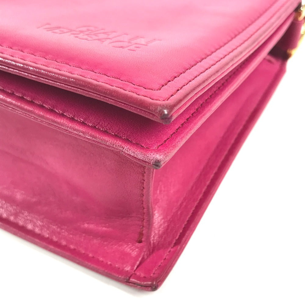 VERSACE Rhinestone Bijoux Logo Flap Chain Bag Crossbody bag Pochette Shoulder Bag Leather pink/Gold Used