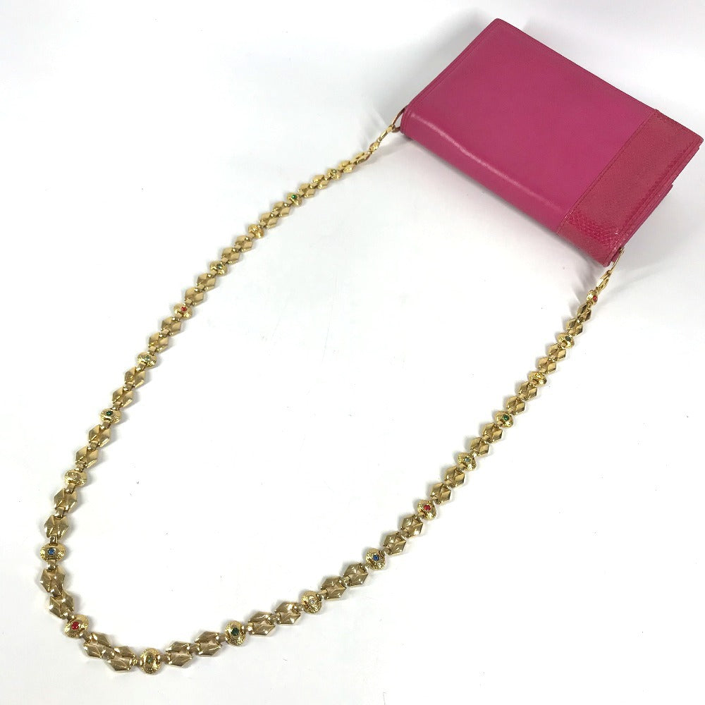 VERSACE Rhinestone Bijoux Logo Flap Chain Bag Crossbody bag Pochette Shoulder Bag Leather pink/Gold Used