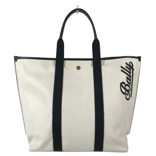 BALLY Logo Bicolor Shoulder Bag Tote Bag Shoulder Bag Leather/Canvas Black/Ivory Used