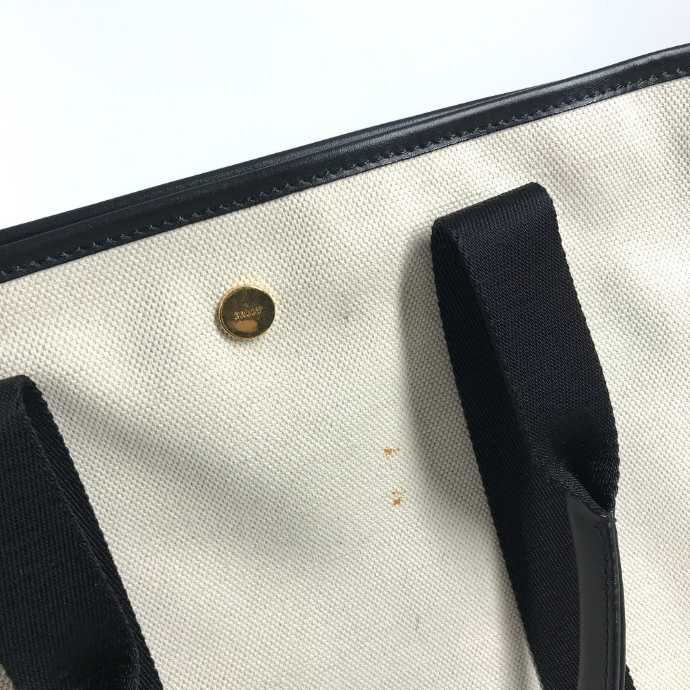 BALLY Logo Bicolor Shoulder Bag Tote Bag Shoulder Bag Leather/Canvas Black/Ivory Used