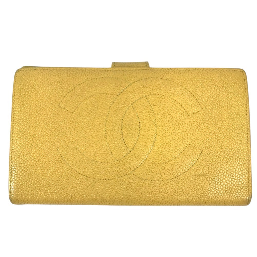 CHANEL Big Logo CC CC Mark long wallet bifold Long Wallet Caviar Leather yellow Used