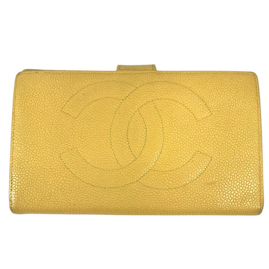 CHANEL Big Logo CC CC Mark long wallet bifold Long Wallet Caviar Leather yellow Used