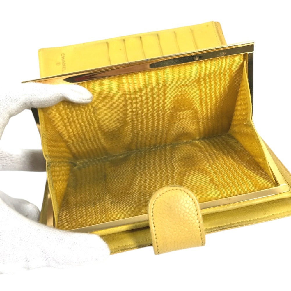 CHANEL Big Logo CC CC Mark long wallet bifold Long Wallet Caviar Leather yellow Used