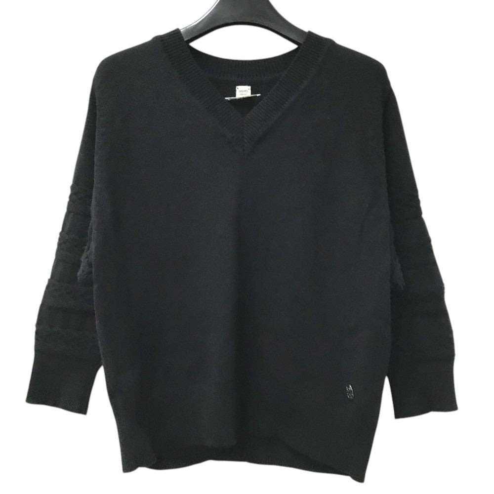 HERMES logo Apparel Long-sleeved tops Long-sleeved knit knit Cashmere Black Used