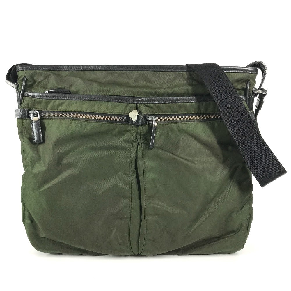 PRADA triangle logo triangle logo plate Crossbody bag Shoulder Bag Nylon / Leather khaki/Black Used