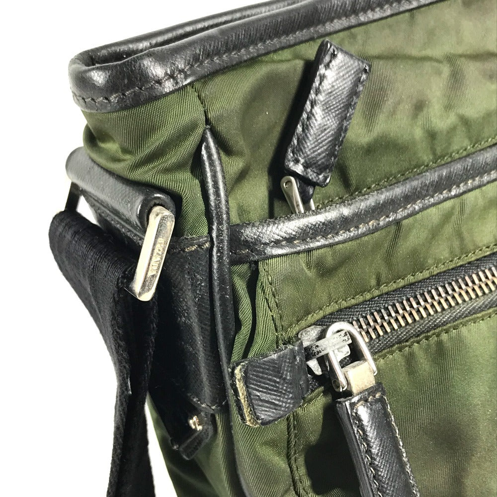 PRADA triangle logo triangle logo plate Crossbody bag Shoulder Bag Nylon / Leather khaki/Black Used