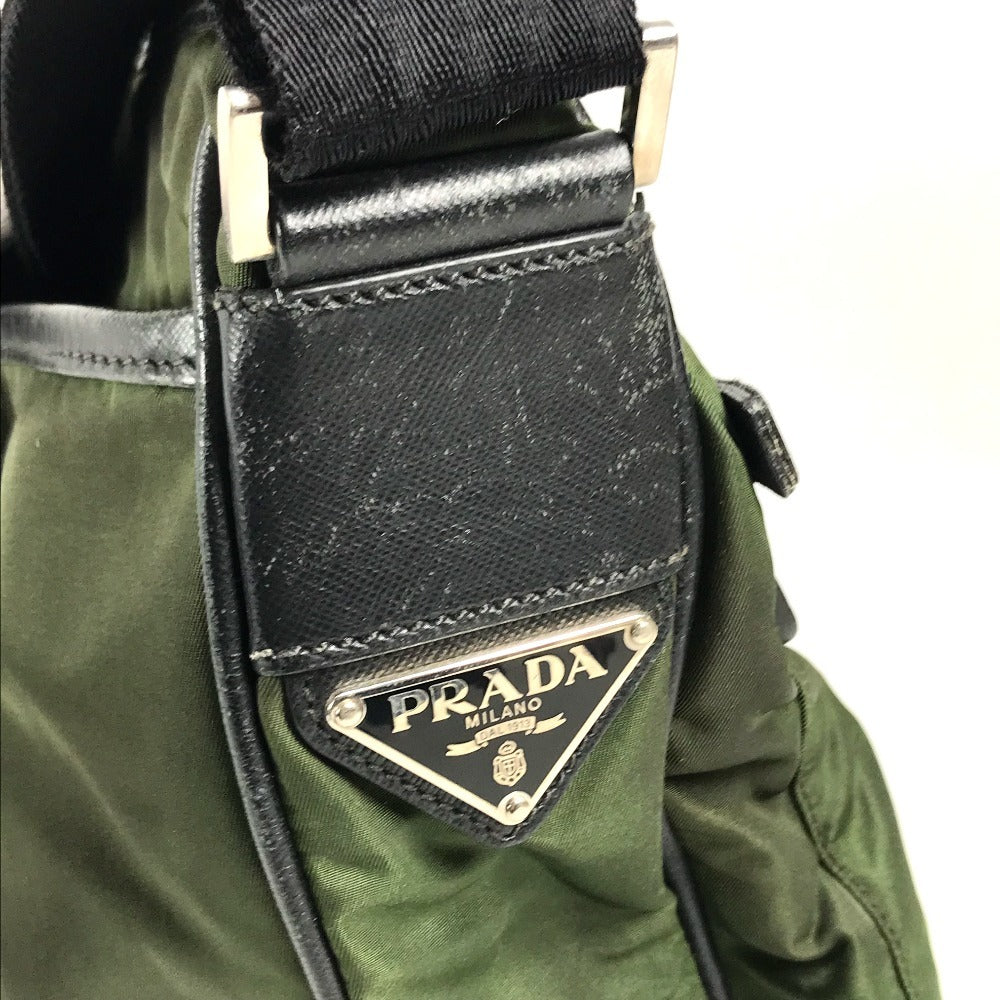 PRADA triangle logo triangle logo plate Crossbody bag Shoulder Bag Nylon / Leather khaki/Black Used