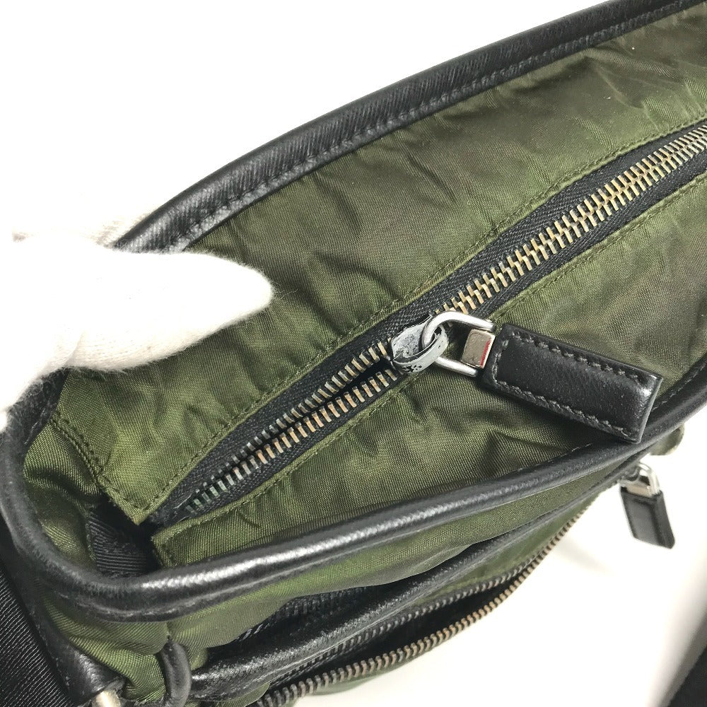 PRADA triangle logo triangle logo plate Crossbody bag Shoulder Bag Nylon / Leather khaki/Black Used