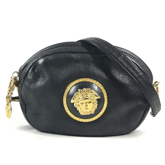 VERSACE vintage Logo Big Medusa Crossbody bag Pochette Shoulder Bag Leather Black/Gold Used