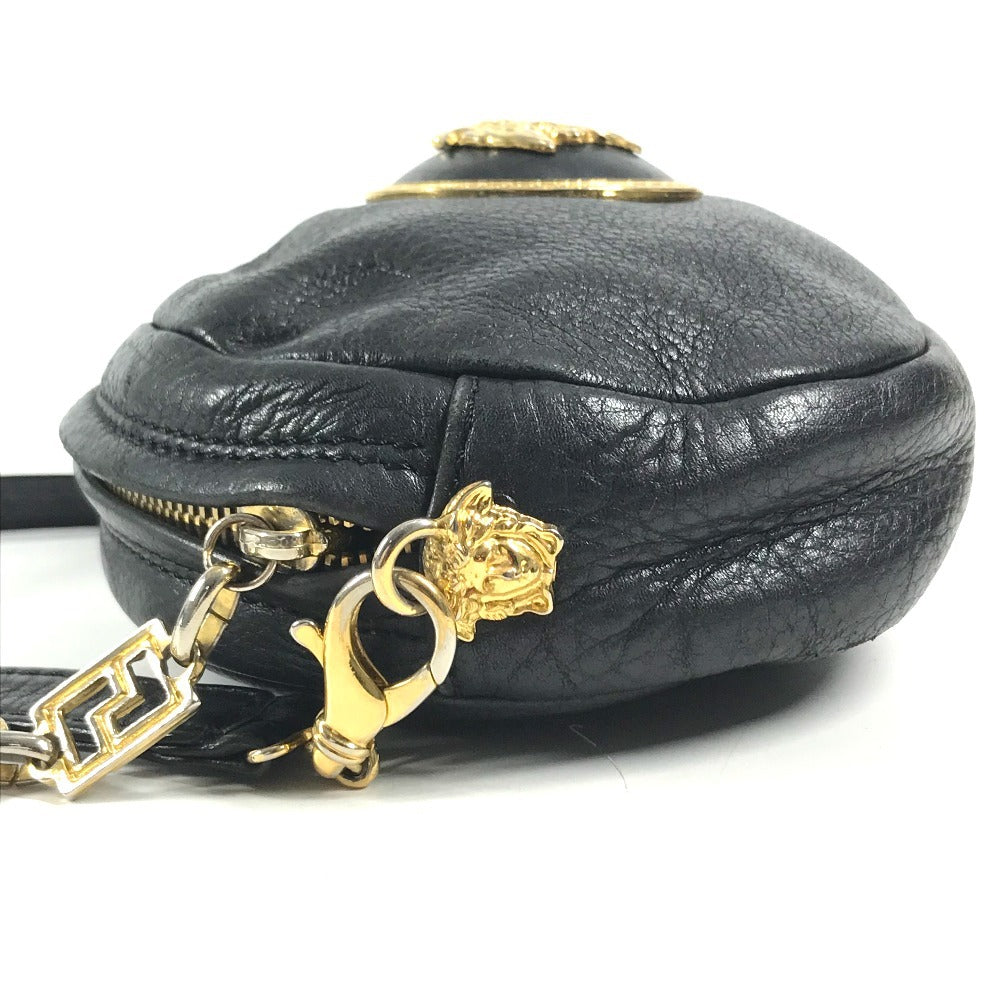VERSACE vintage Logo Big Medusa Crossbody bag Pochette Shoulder Bag Leather Black/Gold Used