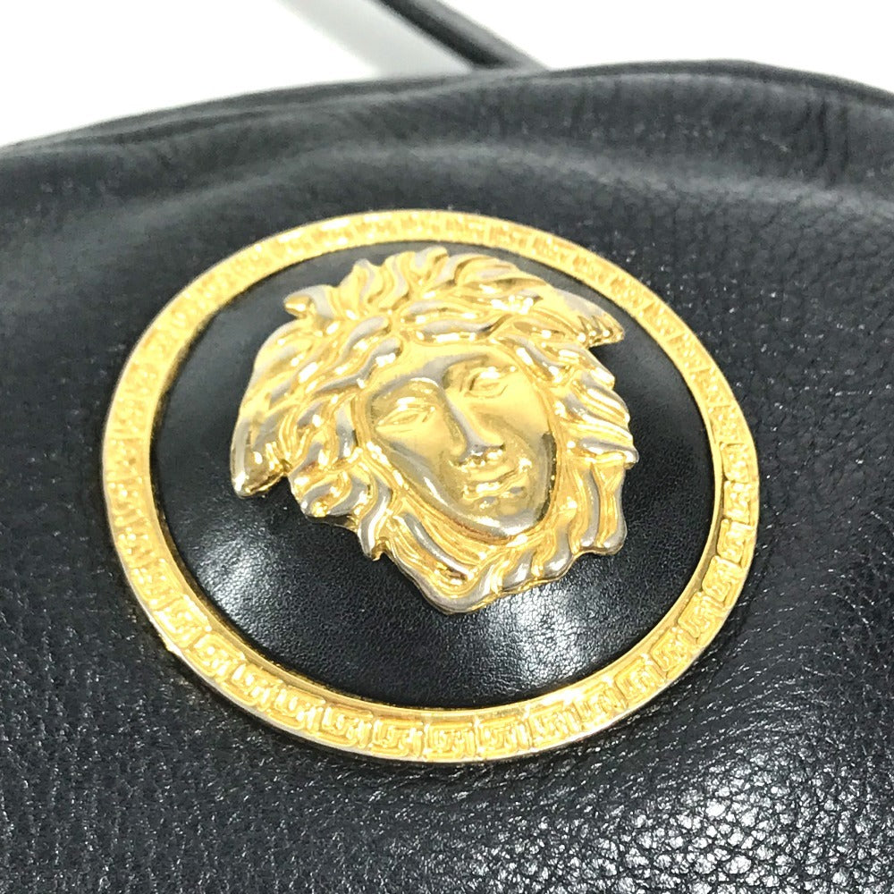 VERSACE vintage Logo Big Medusa Crossbody bag Pochette Shoulder Bag Leather Black/Gold Used