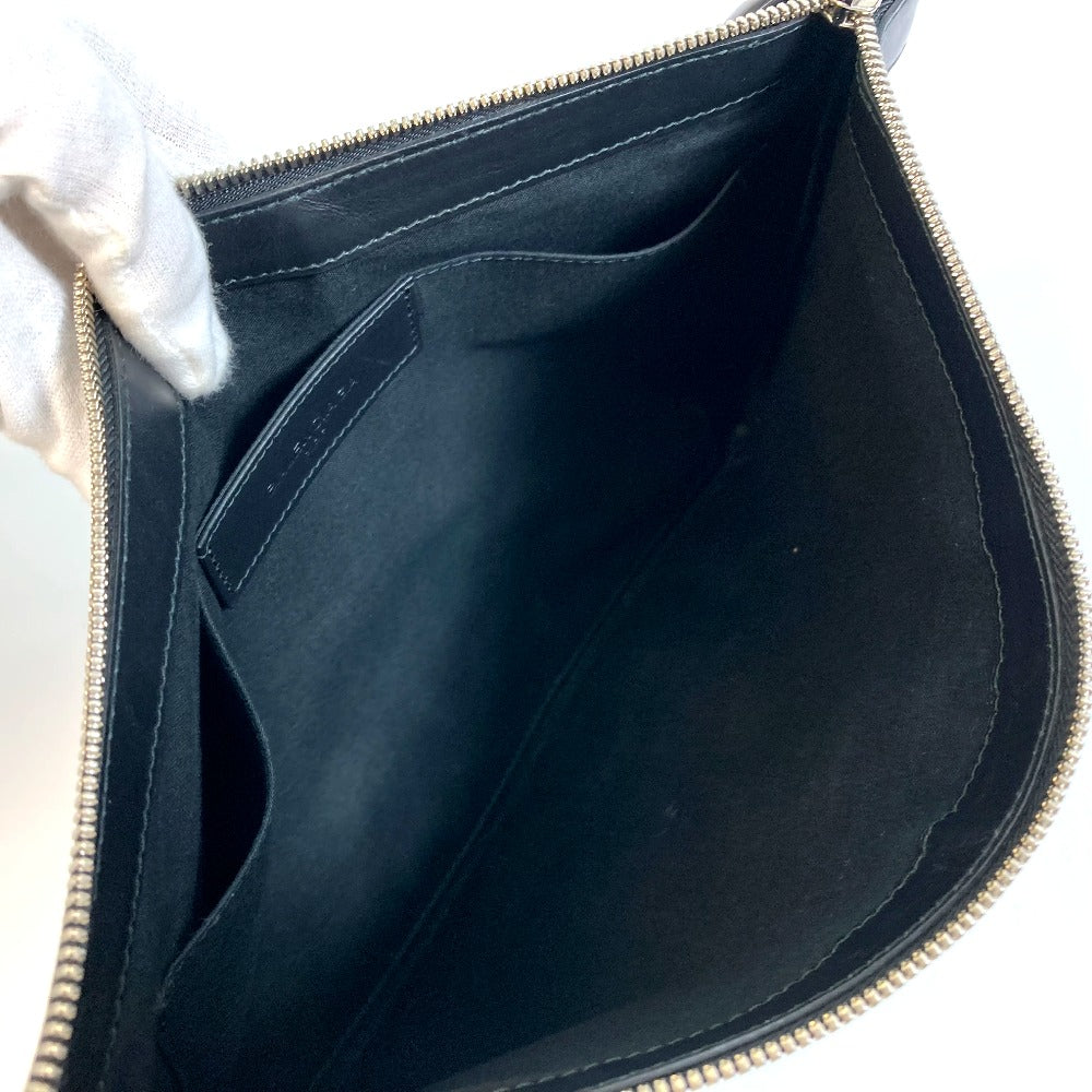 BALENCIAGA 420407 Stripe Logo Navy Clip M Large Pouch/Clutch Bag in Canvas/Leather, Unisex, Navy and Black