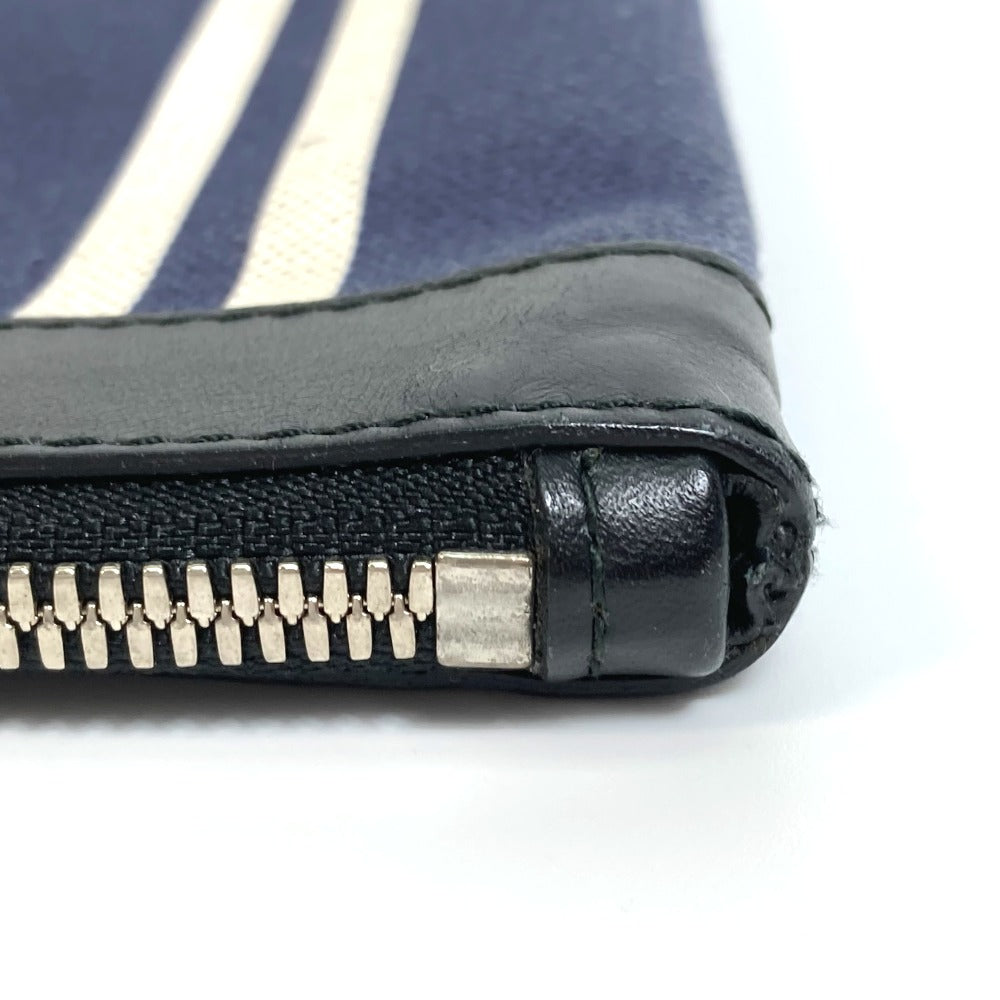 BALENCIAGA 420407 Stripe Logo Navy Clip M Large Pouch/Clutch Bag in Canvas/Leather, Unisex, Navy and Black