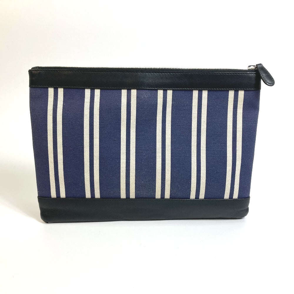 BALENCIAGA 420407 Stripe Logo Navy Clip M Large Pouch/Clutch Bag in Canvas/Leather, Unisex, Navy and Black