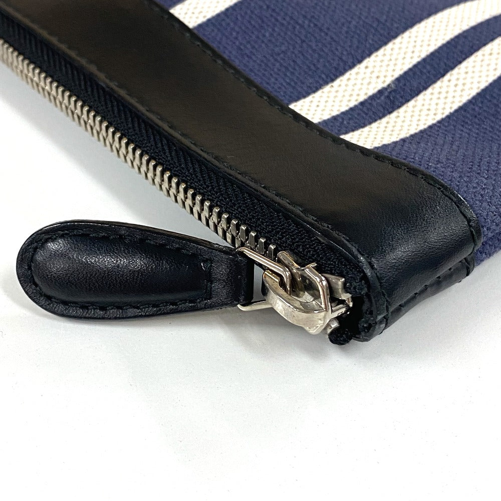BALENCIAGA 420407 Stripe Logo Navy Clip M Large Pouch/Clutch Bag in Canvas/Leather, Unisex, Navy and Black