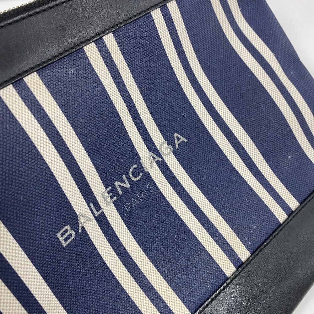 BALENCIAGA 420407 Stripe Logo Navy Clip M Large Pouch/Clutch Bag in Canvas/Leather, Unisex, Navy and Black