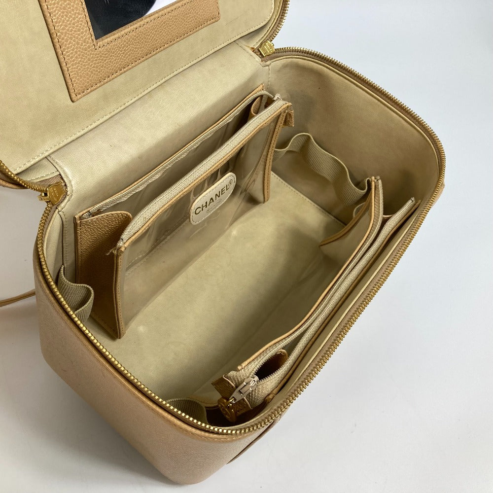 CHANEL CC ココマーク バニティバッグ カバン 2WAY ハンドバッグ 肩掛け 斜め掛け ショルダーバッグ キャビアスキン レディース ベージュ - brandshop-reference