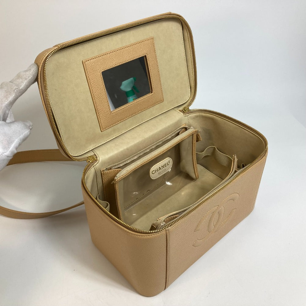 CHANEL CC ココマーク バニティバッグ カバン 2WAY ハンドバッグ 肩掛け 斜め掛け ショルダーバッグ キャビアスキン レディース ベージュ - brandshop-reference