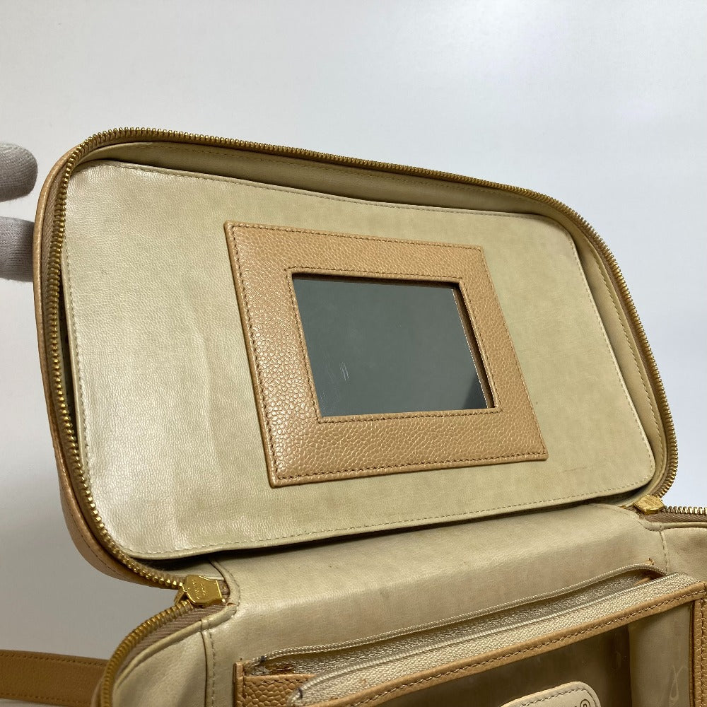 CHANEL CC ココマーク バニティバッグ カバン 2WAY ハンドバッグ 肩掛け 斜め掛け ショルダーバッグ キャビアスキン レディース ベージュ - brandshop-reference