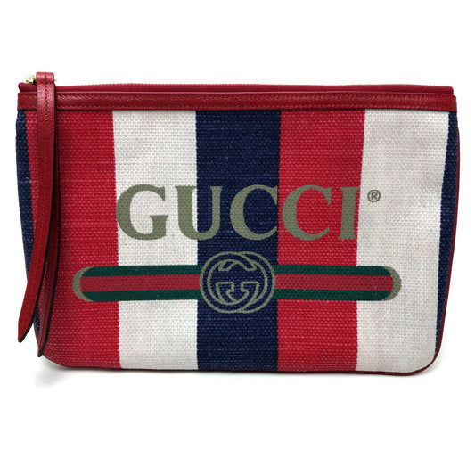 GUCCI 524788 Men's and Women's Baiadera Sylvie Striped Logo Clutch Bag Canvas/Leather Unisex Red