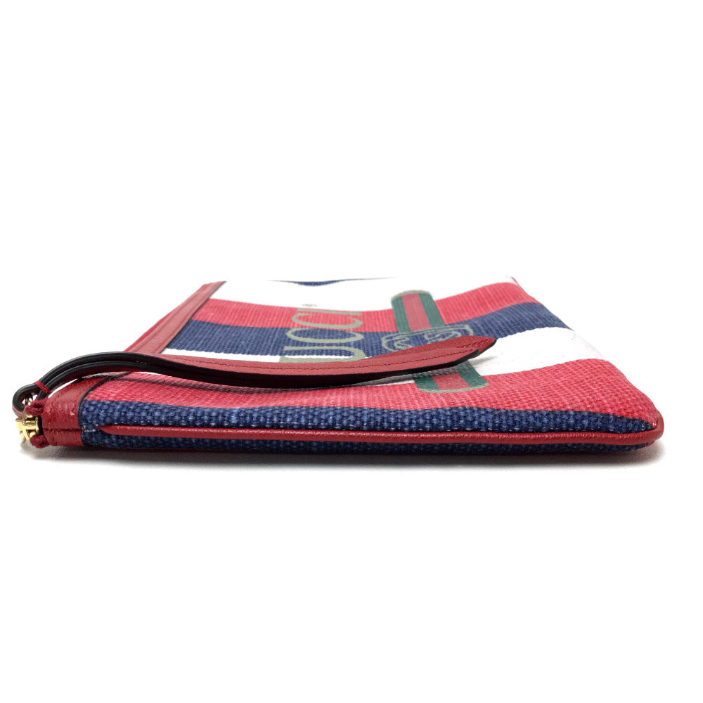 GUCCI 524788 Men's and Women's Baiadera Sylvie Striped Logo Clutch Bag Canvas/Leather Unisex Red