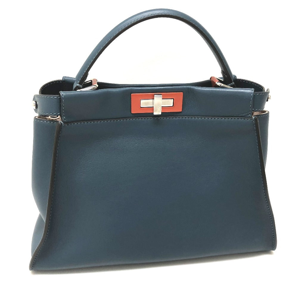 FENDI 8BN290 Peekaboo Regular Shoulder Bag/Handbag Leather Women's Blue
