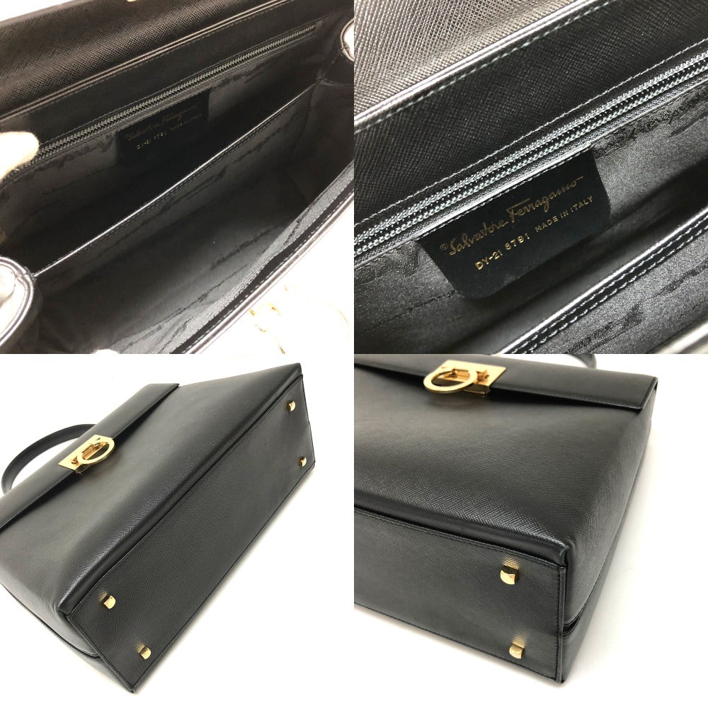 Salvatore Ferragamo Gancini 2-Way Leather Handbag, Black, Women's